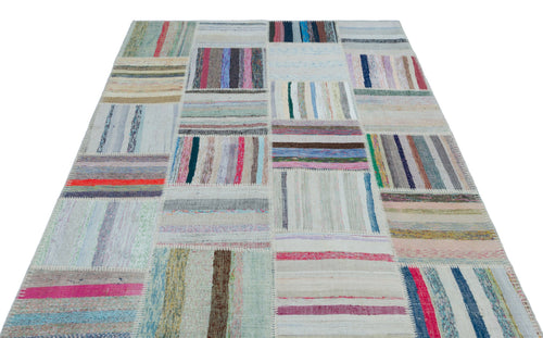 Teselya 25429 Patchwork Striped Wool Handmade Area Rug 5'3" x 7'4"