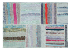 Teselya 25429 Patchwork Striped Wool Handmade Area Rug 5'3" x 7'4"