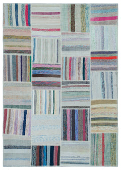 Teselya 25429 Patchwork Striped Wool Handmade Area Rug 5'3" x 7'4"