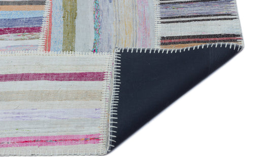 Teselya Beige Striped Wool Handmade Area Rug 5'2" x 7'5"