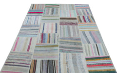 Teselya Beige Striped Wool Handmade Area Rug 5'2" x 7'5"