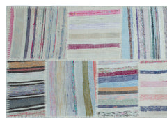 Teselya Beige Striped Wool Handmade Area Rug 5'2" x 7'5"