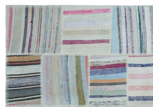 Teselya Beige Striped Wool Handmade Area Rug 5'2" x 7'5"