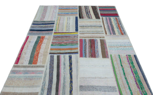 Teselya 25432 Patchwork Striped Wool Handmade Area Rug 5'3" x 7'7"