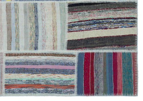 Teselya 25432 Patchwork Striped Wool Handmade Area Rug 5'3" x 7'7"