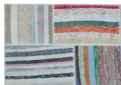 Teselya 25432 Patchwork Striped Wool Handmade Area Rug 5'3" x 7'7"
