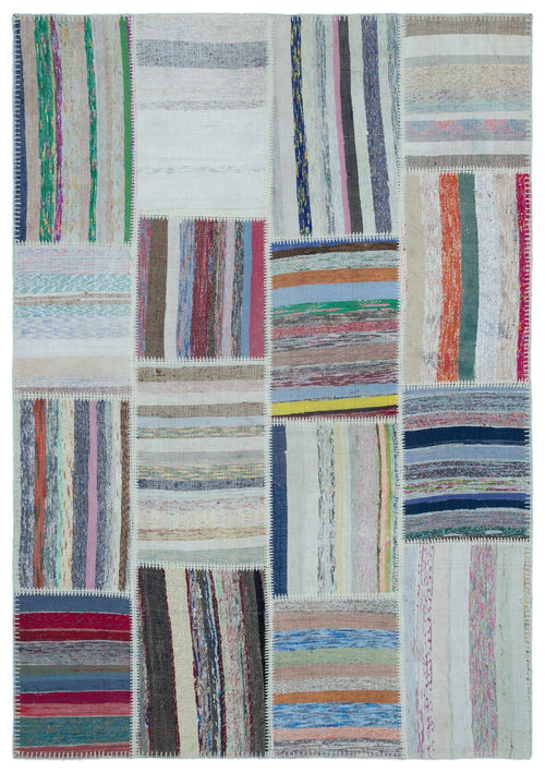 Teselya 25432 Patchwork Striped Wool Handmade Area Rug 5'3" x 7'7"