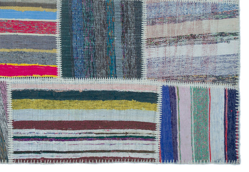 Teselya 25435 Patchwork Striped Wool Handmade Area Rug 5'3" x 7'7"