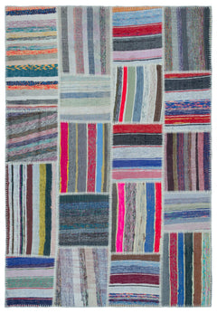 Teselya 25435 Patchwork Striped Wool Handmade Area Rug 5'3" x 7'7"