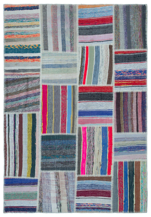 Teselya 25435 Patchwork Striped Wool Handmade Area Rug 5'3" x 7'7"