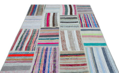 Teselya 25436 Beige Striped Wool Handmade Area Rug 5'3" x 7'4"