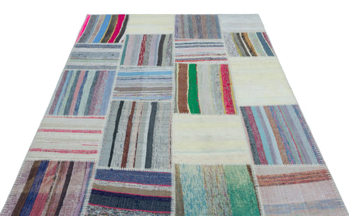 Teselya 25439 Beige Striped Wool Handmade Area Rug 5'3" x 7'4"