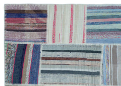 Teselya 25439 Beige Striped Wool Handmade Area Rug 5'3" x 7'4"