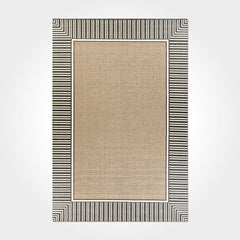 Chenille Cotton Area Rug – Washable Non Slip Beige Frame Carpet for Living Room