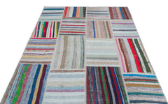 Teselya 25441 Beige Striped Wool Handmade Area Rug 5'3" x 7'4"