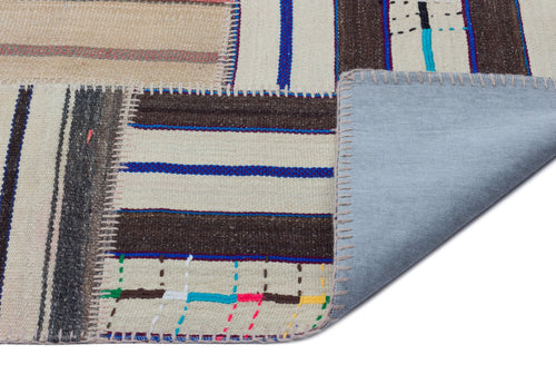 Teselya 25442 Beige Striped Wool Handmade Area Rug 5'2" x 7'7"