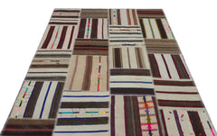 Teselya 25442 Beige Striped Wool Handmade Area Rug 5'2" x 7'7"