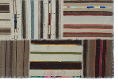 Teselya 25442 Beige Striped Wool Handmade Area Rug 5'2" x 7'7"