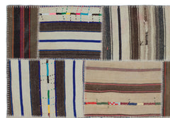 Teselya 25442 Beige Striped Wool Handmade Area Rug 5'2" x 7'7"