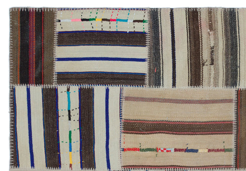 Teselya 25442 Beige Striped Wool Handmade Area Rug 5'2" x 7'7"