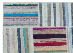Teselya Beige Striped Wool Handmade Area Rug 5'1" x 7'3"