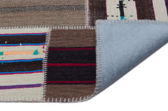 Teselya Beige Striped Wool Handmade Area Rug 5'2" x 7'7"