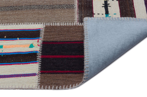 Teselya Beige Striped Wool Handmade Area Rug 5'2" x 7'7"