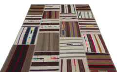 Teselya Beige Striped Wool Handmade Area Rug 5'2" x 7'7"