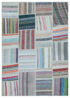 Teselya 25447 Beige Striped Wool Handmade Area Rug 5'3" x 7'4"