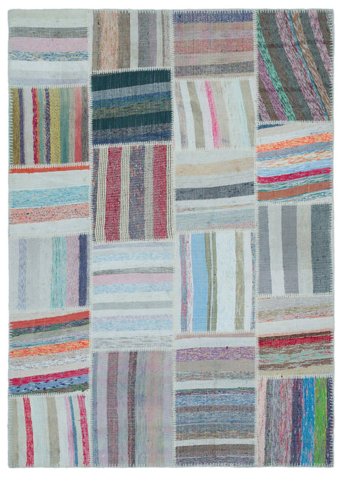 Teselya 25447 Beige Striped Wool Handmade Area Rug 5'3" x 7'4"