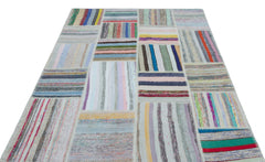 Teselya 25448 Beige Striped Wool Handmade Area Rug 5'3" x 7'4"