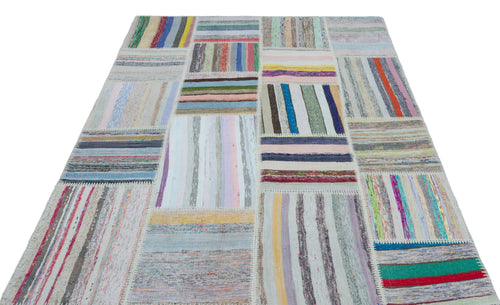 Teselya 25448 Beige Striped Wool Handmade Area Rug 5'3" x 7'4"