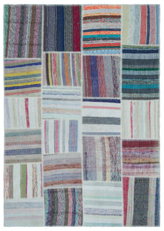 Teselya 25449 Patchwork Striped Wool Handmade Area Rug 5'3" x 7'7"