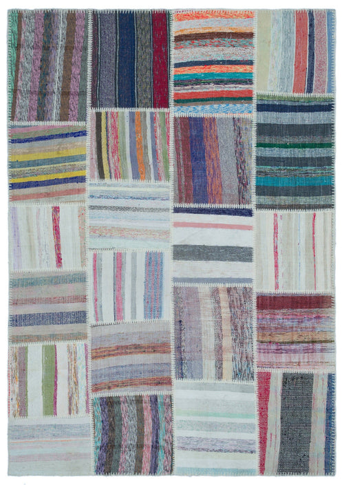 Teselya 25449 Patchwork Striped Wool Handmade Area Rug 5'3" x 7'7"