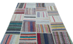 Teselya 25449 Patchwork Striped Wool Handmade Area Rug 5'3" x 7'7"
