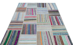 Teselya 25450 Patchwork Striped Wool Handmade Area Rug 5'3" x 7'7"