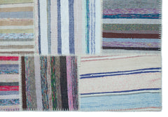 Teselya 25450 Patchwork Striped Wool Handmade Area Rug 5'3" x 7'7"