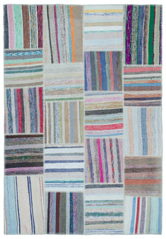 Teselya 25450 Patchwork Striped Wool Handmade Area Rug 5'3" x 7'7"