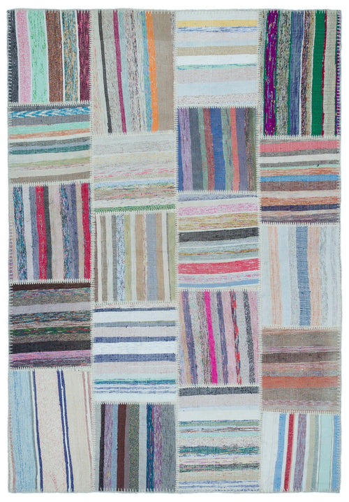 Teselya 25450 Patchwork Striped Wool Handmade Area Rug 5'3" x 7'7"