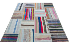 Teselya 25451 Beige Striped Wool Handmade Area Rug 5'3" x 7'4"