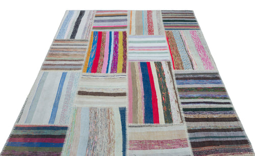 Teselya 25451 Beige Striped Wool Handmade Area Rug 5'3" x 7'4"