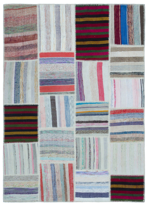 Teselya 25453 Beige Striped Wool Handmade Area Rug 5'3" x 7'4"
