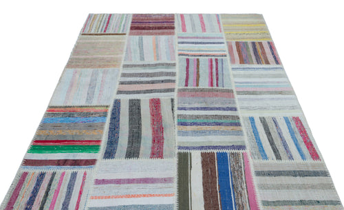 Teselya 25455 Patchwork Striped Wool Handmade Area Rug 5'3" x 7'7"