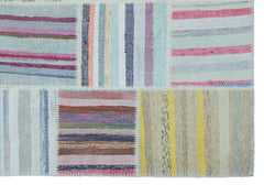 Teselya 25455 Patchwork Striped Wool Handmade Area Rug 5'3" x 7'7"