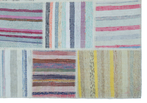 Teselya 25455 Patchwork Striped Wool Handmade Area Rug 5'3" x 7'7"