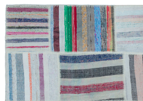 Teselya 25455 Patchwork Striped Wool Handmade Area Rug 5'3" x 7'7"