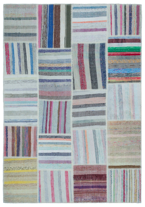 Teselya 25455 Patchwork Striped Wool Handmade Area Rug 5'3" x 7'7"