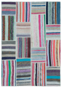 Teselya 25456 Multy Striped Wool Handmade Area Rug 5'3" x 7'5"