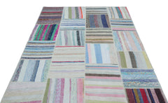 Teselya 25457 Patchwork Striped Wool Handmade Area Rug 5'3" x 7'7"