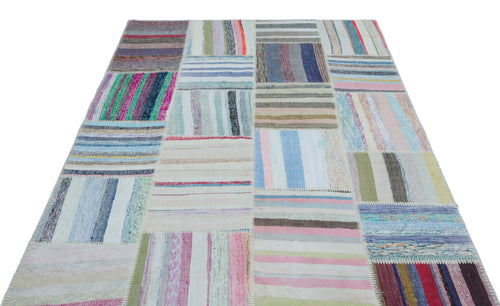 Teselya 25457 Patchwork Striped Wool Handmade Area Rug 5'3" x 7'7"